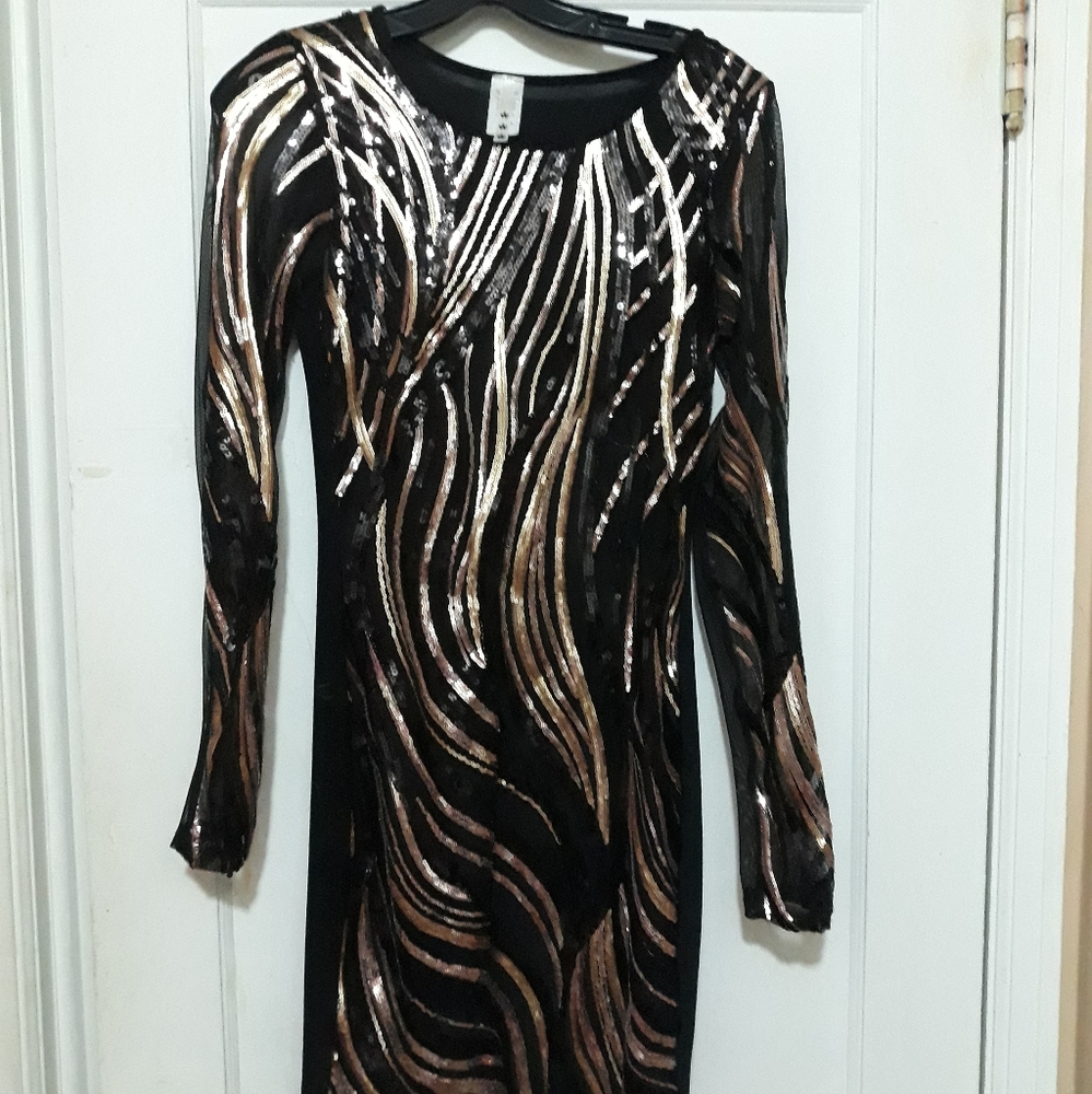 Gold and black sequin dress
